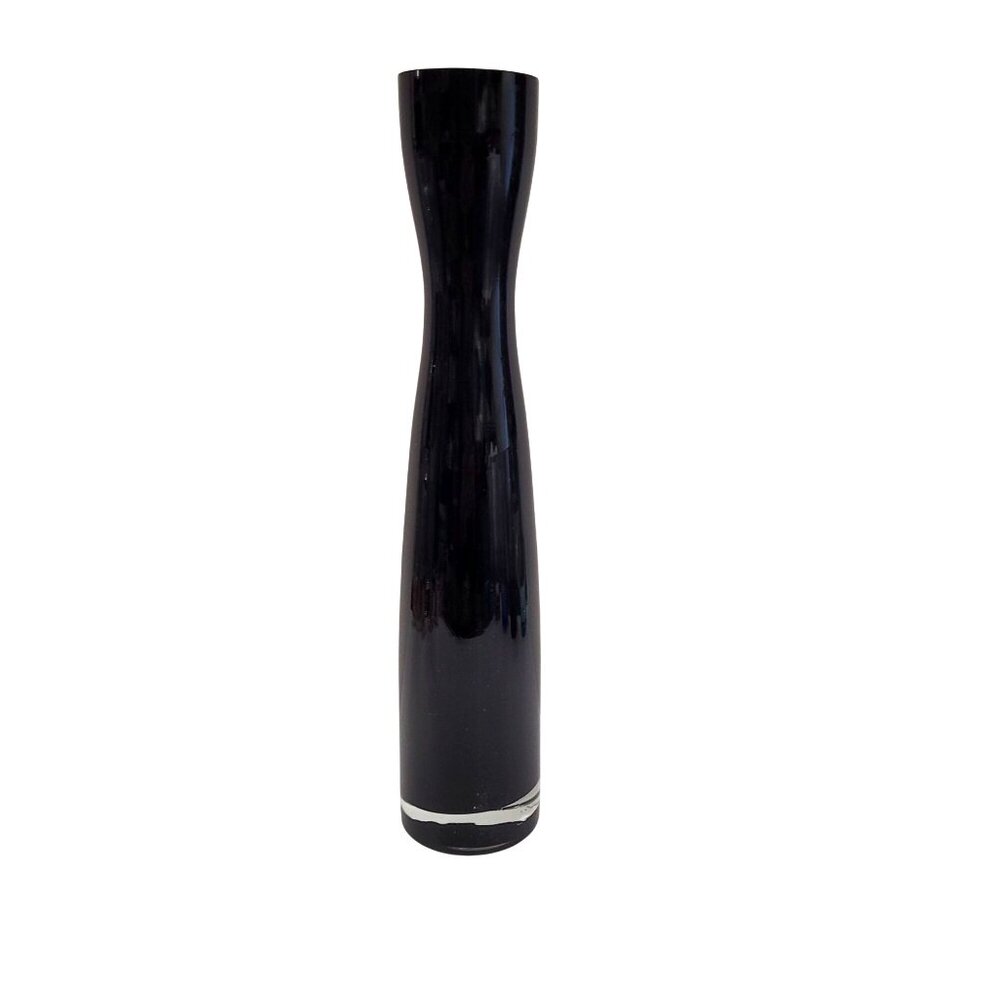 Black Vase Glass Squeeze Neck Mid Century Modern Art Deco Spider Mark Symbol 12"